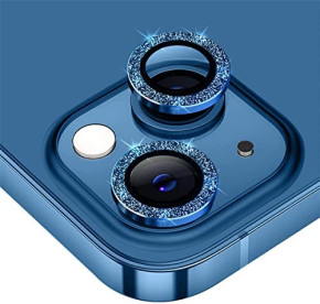 Модерни стъклени ринг протектори за обективите на камерата на Apple iPhone 13 6.1 син с камъни 